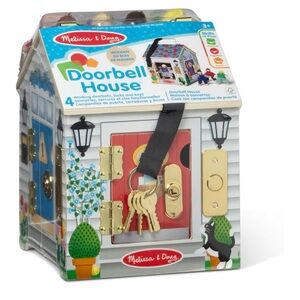Melissa & Doug Wooden Doorbell House Toy – Red Door with Gold Hardware